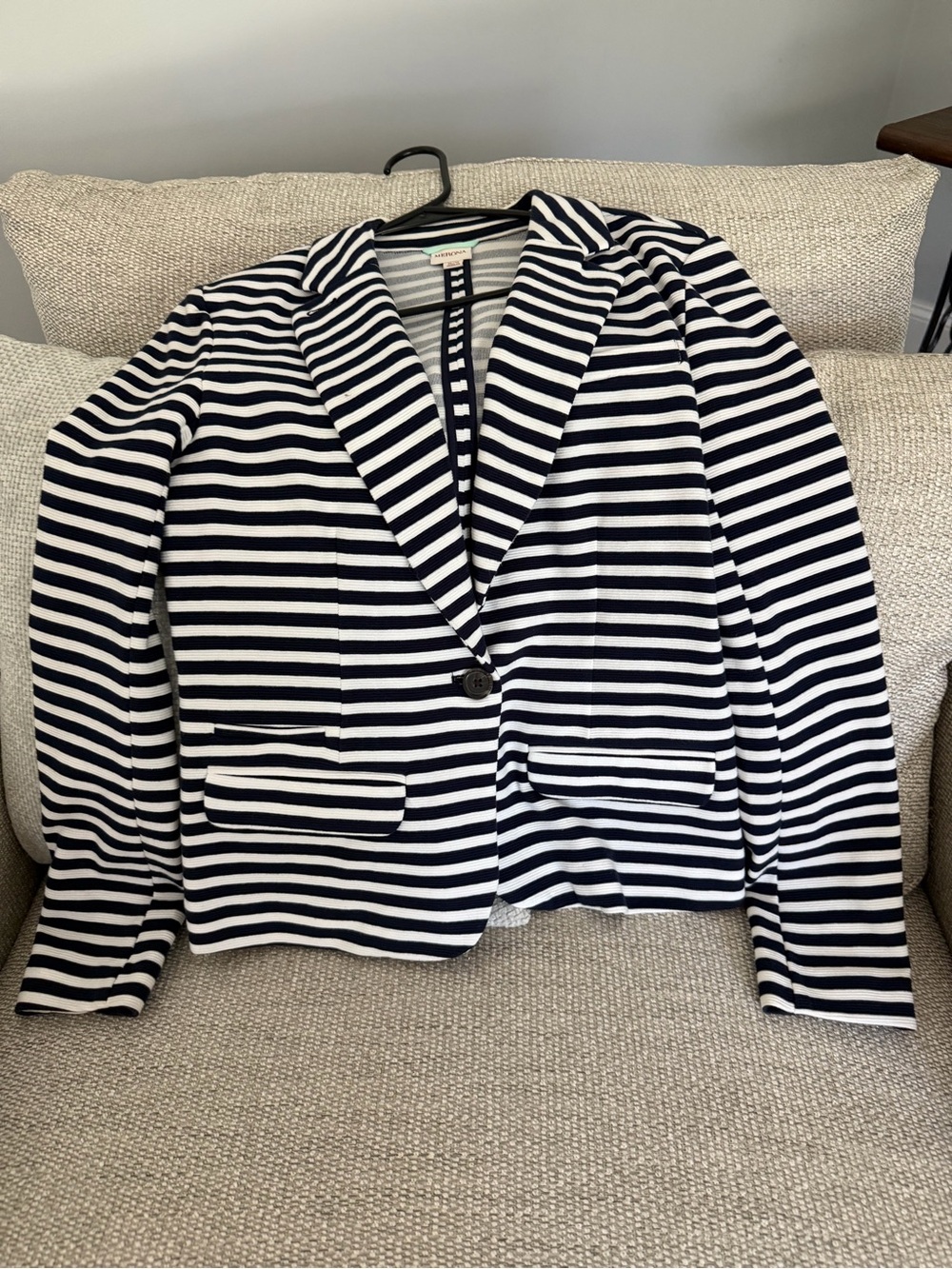 Merona Navy and White Striped Single-Button Blazer